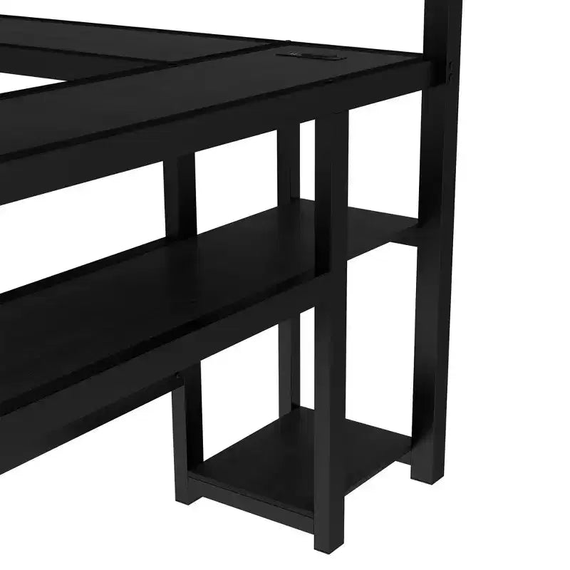Bellemave Letto a castello full-over-twin con scrivania, luce LED e USB, robusta struttura in metallo, posizionamento multiplo, ripiani portaoggetti, certificazione di sicurezza CPC, nero