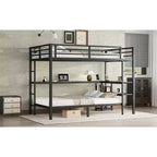 Bellemave Letto a castello full-over-twin con scrivania, luce LED e USB, robusta struttura in metallo, posizionamento multiplo, ripiani portaoggetti, certificazione di sicurezza CPC, nero