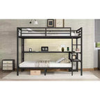 Bellemave Letto a castello full-over-twin con scrivania, luce LED e USB, robusta struttura in metallo, posizionamento multiplo, ripiani portaoggetti, certificazione di sicurezza CPC, nero