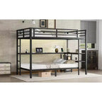 Bellemave Letto a castello full-over-twin con scrivania, luce LED e USB, robusta struttura in metallo, posizionamento multiplo, ripiani portaoggetti, certificazione di sicurezza CPC, nero