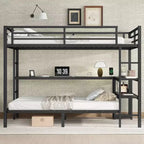 Bellemave Letto a castello full-over-twin con scrivania, luce LED e USB, robusta struttura in metallo, posizionamento multiplo, ripiani portaoggetti, certificazione di sicurezza CPC, nero