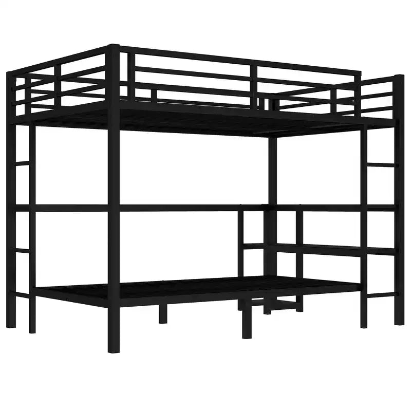 Bellemave Letto a castello full-over-twin con scrivania, luce LED e USB, robusta struttura in metallo, posizionamento multiplo, ripiani portaoggetti, certificazione di sicurezza CPC, nero
