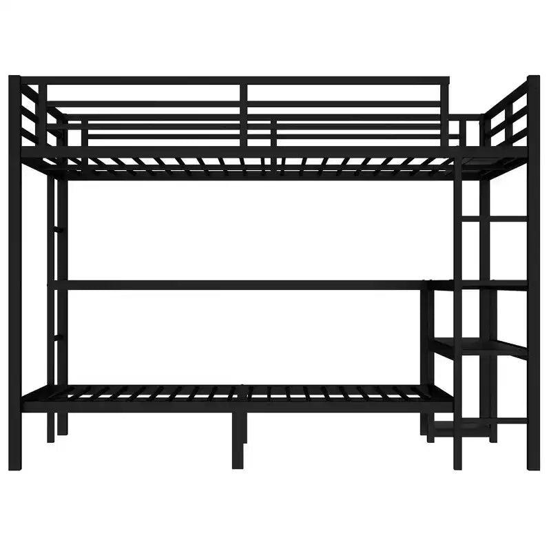 Bellemave Letto a castello full-over-twin con scrivania, luce LED e USB, robusta struttura in metallo, posizionamento multiplo, ripiani portaoggetti, certificazione di sicurezza CPC, nero