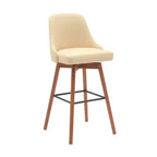 HomeRoots 30 Cream and Wood Brown Faux Leather with Solid Wood Swivel Bar Height Bar Chair