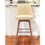 HomeRoots Sgabello da bar girevole in ecopelle crema e legno marrone con gambe in legno massello, 76 cm