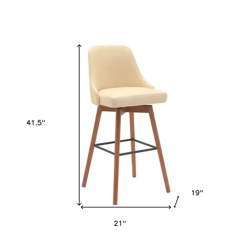 HomeRoots Sgabello da bar girevole in ecopelle crema e legno marrone con gambe in legno massello, 76 cm