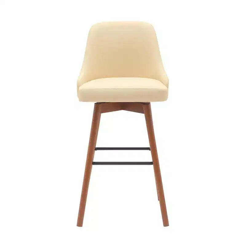 HomeRoots Sgabello da bar girevole in ecopelle crema e legno marrone con gambe in legno massello, 76 cm