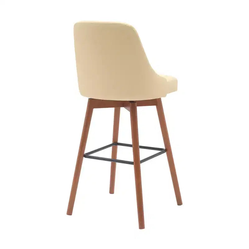 HomeRoots Sgabello da bar girevole in ecopelle crema e legno marrone con gambe in legno massello, 76 cm