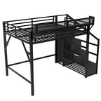 Bellemave Letto a soppalco matrimoniale Queen con scale contenitore, mensole e armadio integrato, struttura con porte USB, design a rumore ridotto, nero