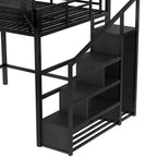 Bellemave Letto a soppalco matrimoniale Queen con scale contenitore, mensole e armadio integrato, struttura con porte USB, design a rumore ridotto, nero