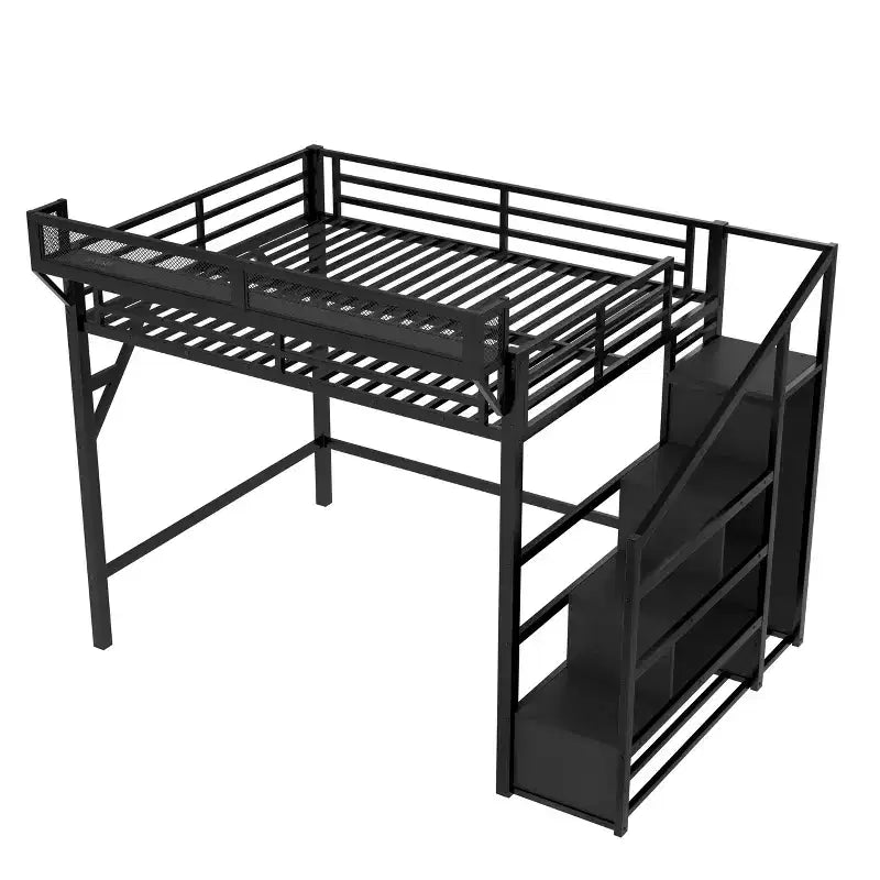 Bellemave Letto a soppalco matrimoniale Queen con scale contenitore, mensole e armadio integrato, struttura con porte USB, design a rumore ridotto, nero