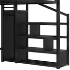 Bellemave Letto a soppalco matrimoniale Queen con scale contenitore, mensole e armadio integrato, struttura con porte USB, design a rumore ridotto, nero