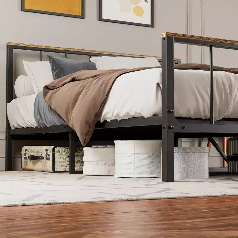 Bellemave Struttura Letto a Piattaforma in Metallo con Testiera e Pediera, Robusta Struttura in Metallo, Non Necessita di Rete a Molle (Queen)