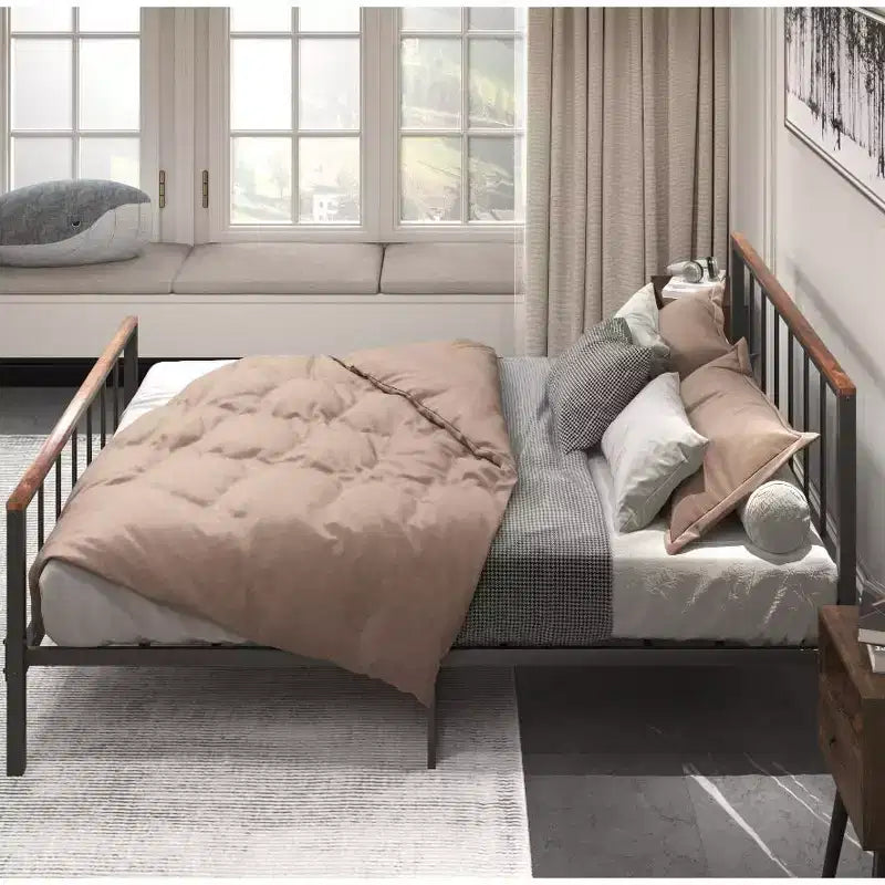 Bellemave Struttura Letto a Piattaforma in Metallo con Testiera e Pediera, Robusta Struttura in Metallo, Non Necessita di Rete a Molle (Queen)