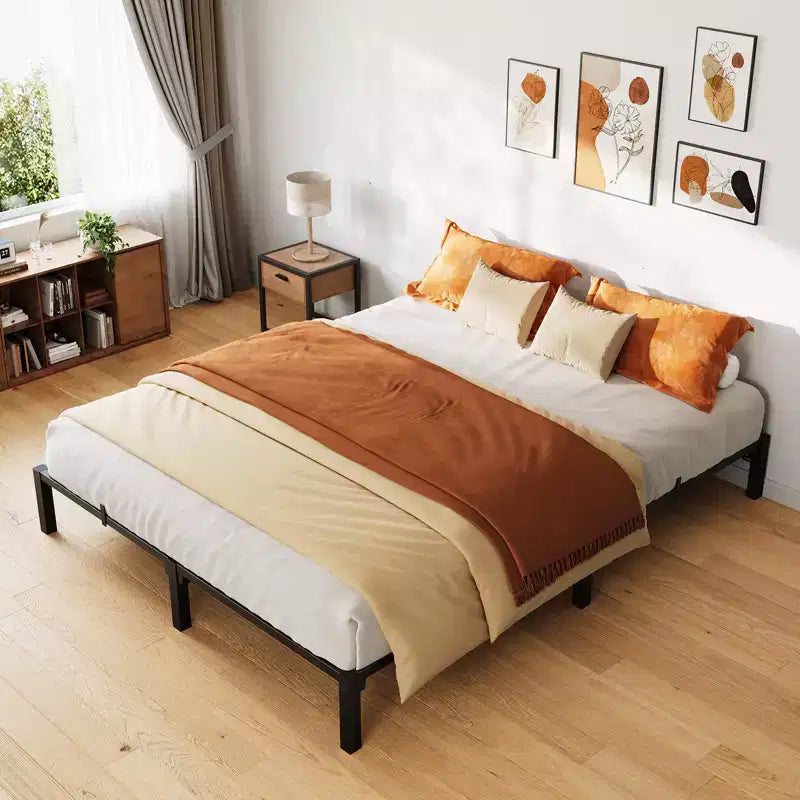 Telaio Letto in Metallo, Piattaforma Assemblabile Senza Attrezzi con Robuste Doghe in Acciaio, Nessuna Rete a Molle Necessaria, per Camera degli Ospiti, Bambini o Camera da Letto Piccola