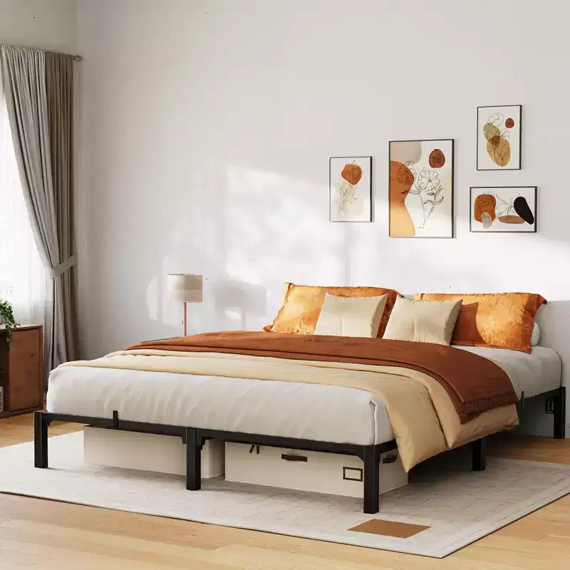 Metal Bed Frame  Tool-Less Assembly Platform Bed with Sturdy Steel Slats, No Box Spring Needed, for Guest Room, Kids, or Small Bedroom