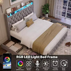Struttura letto matrimoniale con testiera imbottita alta 50,8 cm, letto a piattaforma in velluto con 4 cassetti portaoggetti, stazione di ricarica USB e luci grigio