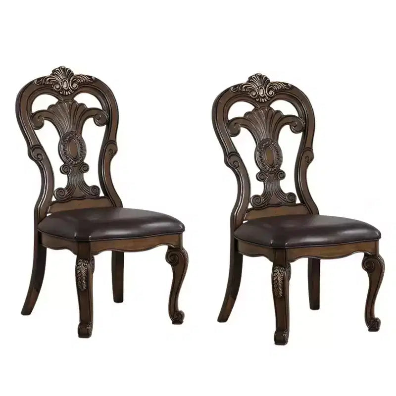 Set di 2 sedie da pranzo Royal Hampton, mensole intagliate, corona con punta dorata, legno marrone