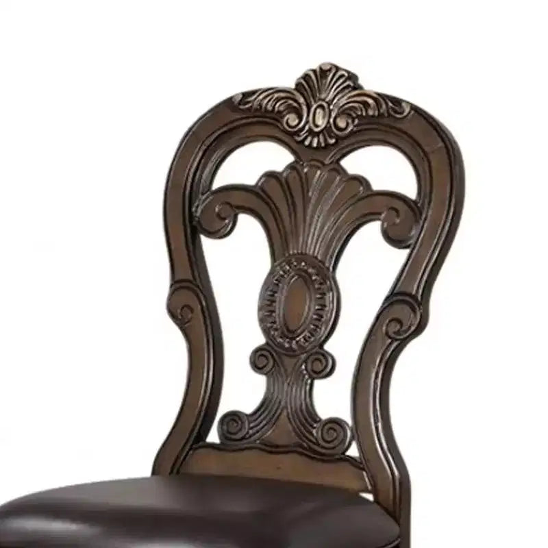Set di 2 sedie da pranzo Royal Hampton, mensole intagliate, corona con punta dorata, legno marrone