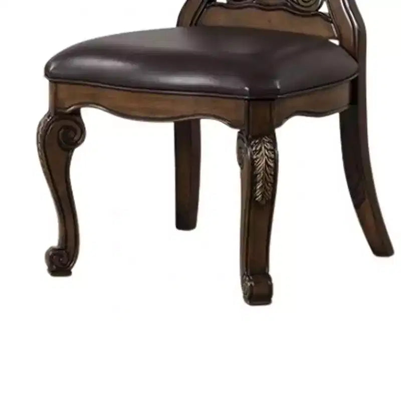 Set di 2 sedie da pranzo Royal Hampton, mensole intagliate, corona con punta dorata, legno marrone