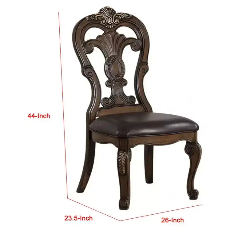 Set di 2 sedie da pranzo Royal Hampton, mensole intagliate, corona con punta dorata, legno marrone