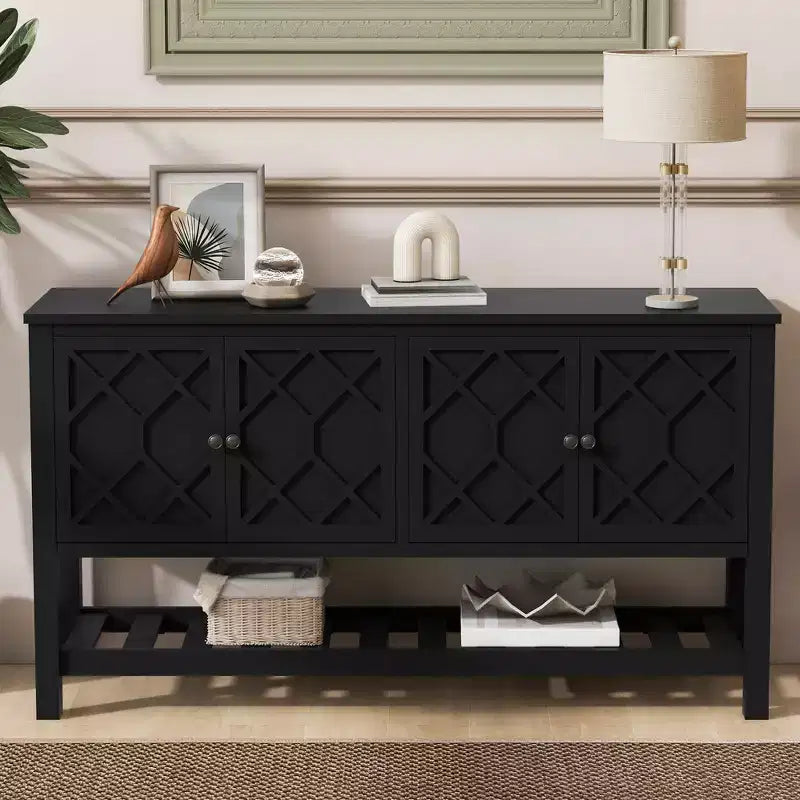Consolle Minimalista in Legno con Mobiletto Contenitore, Tavolo d'Ingresso Moderno con Anta Poligonale e Ripiano Inferiore per Studio e Soggiorno