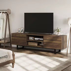 Mobile TV moderno per TV da 65/75/80 pollici, mobile per intrattenimento da 70 con 2 cassetti e ripiani aperti, mobile console multimediale in legno resistente con gambe in metallo