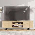 Mobile TV moderno per TV da 65/75/80 pollici, mobile per intrattenimento da 70 con 2 cassetti e ripiani aperti, mobile console multimediale in legno resistente con gambe in metallo