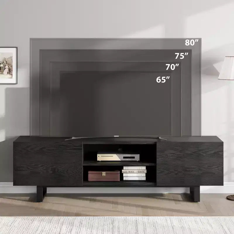 Mobile TV moderno per TV da 65/75/80 pollici, mobile per intrattenimento da 70 con 2 cassetti e ripiani aperti, mobile console multimediale in legno resistente con gambe in metallo
