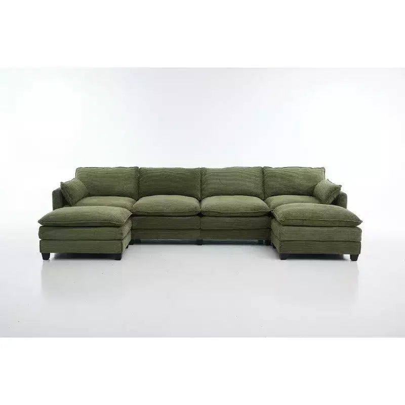 Divano sezionale a U in velluto a coste spazioso Hyleory con 2 pouf mobili - Comfort modulare per il soggiorno moderno