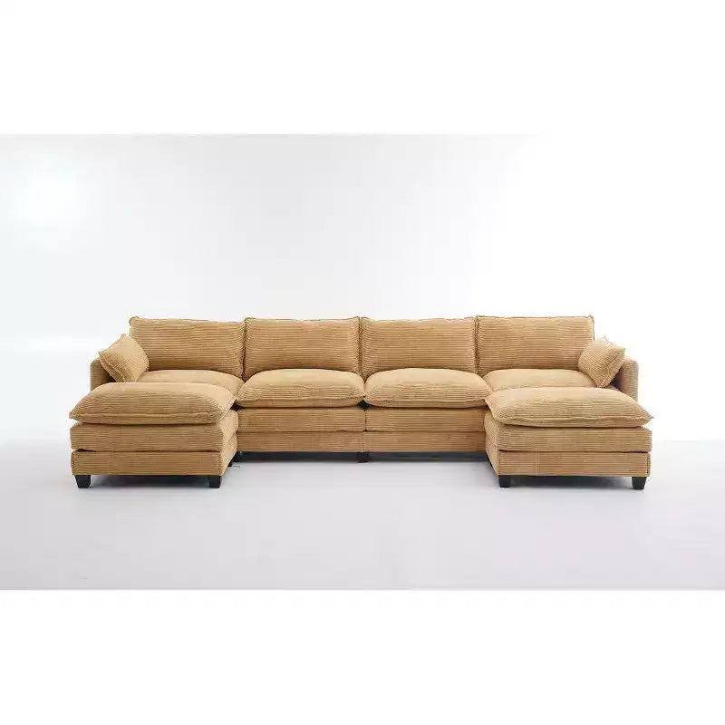 Divano sezionale a U in velluto a coste spazioso Hyleory con 2 pouf mobili - Comfort modulare per il soggiorno moderno