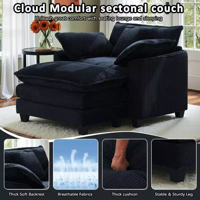EHMKNP Poltrona Divano Cloud Comoda 101 cm L - Set Sedia Oversize e Pouf in Velluto a Coste, Rivestimento Felpato e Seduta Extra Profonda per Soggiorni di Piccoli Appartamenti