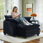 EHMKNP Poltrona Divano Cloud Comoda 101 cm L - Set Sedia Oversize e Pouf in Velluto a Coste, Rivestimento Felpato e Seduta Extra Profonda per Soggiorni di Piccoli Appartamenti