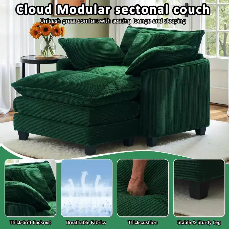 EHMKNP Poltrona Divano Cloud Comoda 101 cm L - Set Sedia Oversize e Pouf in Velluto a Coste, Rivestimento Felpato e Seduta Extra Profonda per Soggiorni di Piccoli Appartamenti