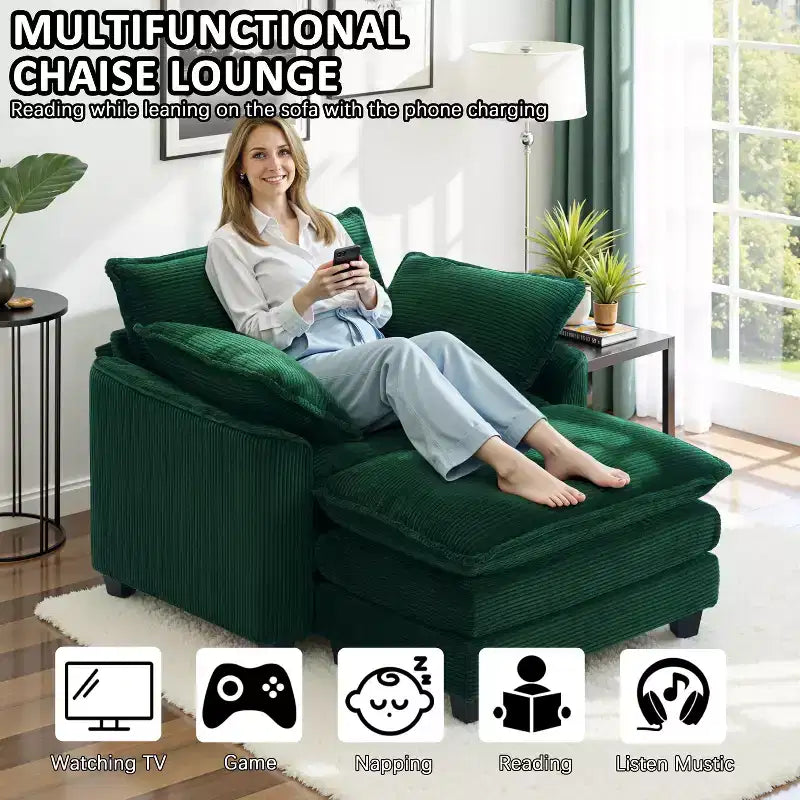 EHMKNP Poltrona Divano Cloud Comoda 101 cm L - Set Sedia Oversize e Pouf in Velluto a Coste, Rivestimento Felpato e Seduta Extra Profonda per Soggiorni di Piccoli Appartamenti