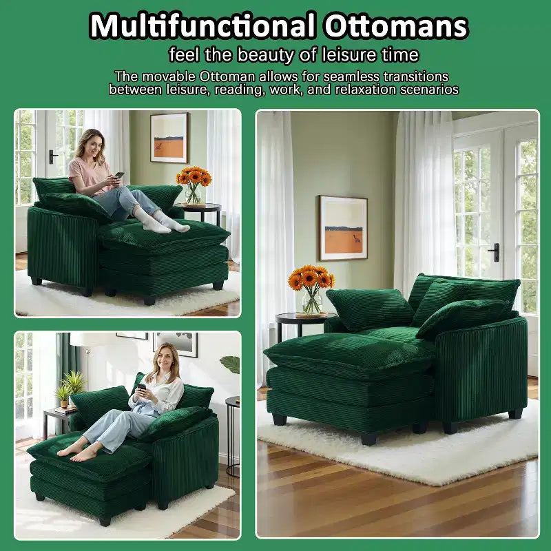EHMKNP Poltrona Divano Cloud Comoda 101 cm L - Set Sedia Oversize e Pouf in Velluto a Coste, Rivestimento Felpato e Seduta Extra Profonda per Soggiorni di Piccoli Appartamenti