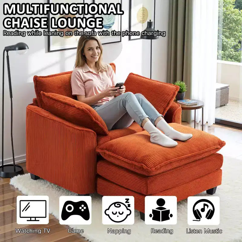 EHMKNP Poltrona Divano Cloud Comoda 101 cm L - Set Sedia Oversize e Pouf in Velluto a Coste, Rivestimento Felpato e Seduta Extra Profonda per Soggiorni di Piccoli Appartamenti