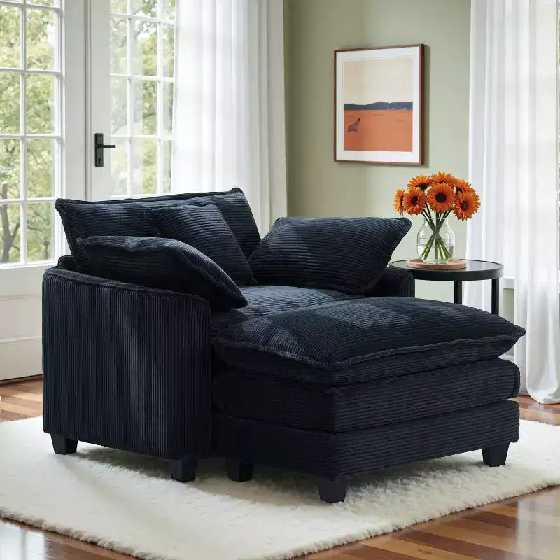 EHMKNP Poltrona Divano Cloud Comoda 101 cm L - Set Sedia Oversize e Pouf in Velluto a Coste, Rivestimento Felpato e Seduta Extra Profonda per Soggiorni di Piccoli Appartamenti