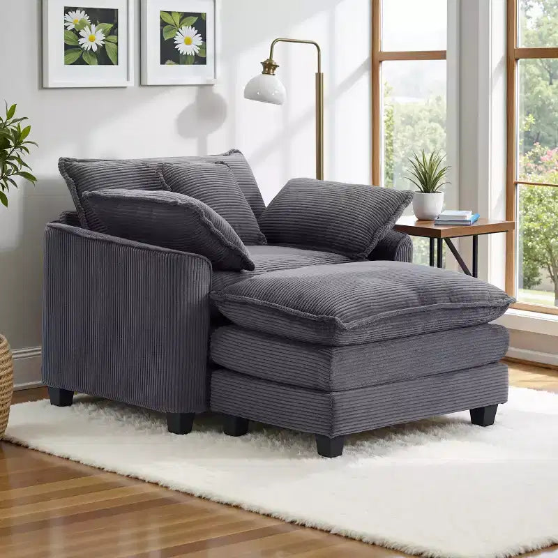 EHMKNP Poltrona Divano Cloud Comoda 101 cm L - Set Sedia Oversize e Pouf in Velluto a Coste, Rivestimento Felpato e Seduta Extra Profonda per Soggiorni di Piccoli Appartamenti