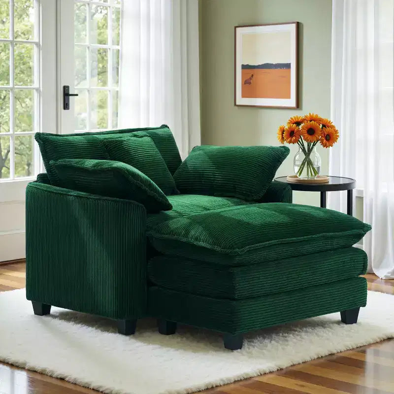 EHMKNP Poltrona Divano Cloud Comoda 101 cm L - Set Sedia Oversize e Pouf in Velluto a Coste, Rivestimento Felpato e Seduta Extra Profonda per Soggiorni di Piccoli Appartamenti