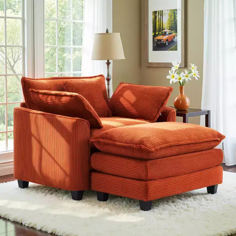 EHMKNP Poltrona Divano Cloud Comoda 101 cm L - Set Sedia Oversize e Pouf in Velluto a Coste, Rivestimento Felpato e Seduta Extra Profonda per Soggiorni di Piccoli Appartamenti