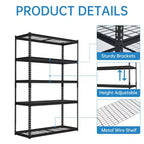 Scaffale Metallico Robusto Capacità 1134 kg, Scaffalatura da Garage 122x46 cm, Scaffali Regolabili a 5 Livelli, Scaffale Utilità per Garage, Cantina, Magazzino