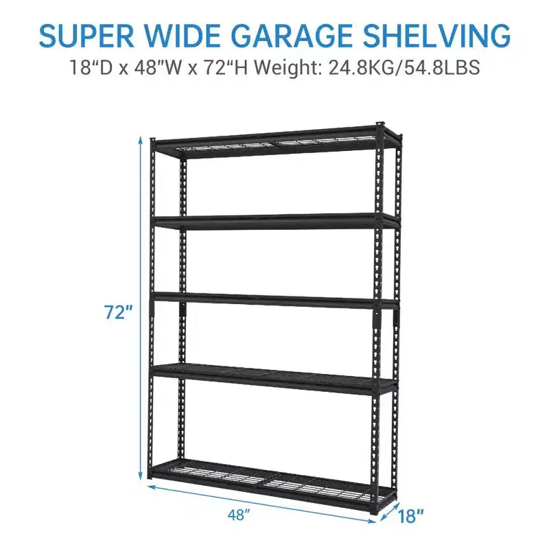 Scaffale Metallico Robusto Capacità 1134 kg, Scaffalatura da Garage 122x46 cm, Scaffali Regolabili a 5 Livelli, Scaffale Utilità per Garage, Cantina, Magazzino