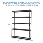 Scaffale Metallico Robusto Capacità 1134 kg, Scaffalatura da Garage 122x46 cm, Scaffali Regolabili a 5 Livelli, Scaffale Utilità per Garage, Cantina, Magazzino