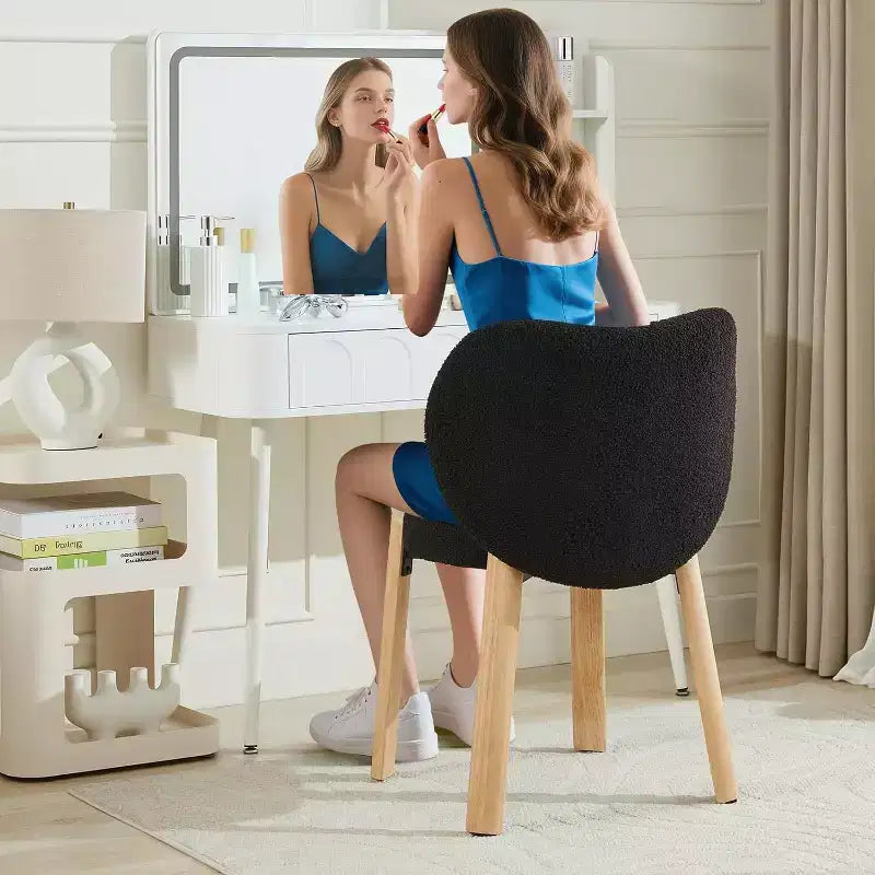 Sedia da Trucco Comoda Poltrona d'Accento, Tessuto Peluche Teddy, Simpatica Sedia da Toeletta per Ufficio Domestico, Camera da Letto, Spogliatoio - 2 Pezzi