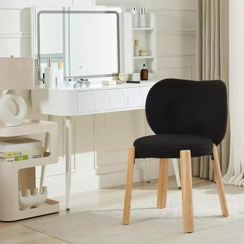 Sedia da Trucco Comoda Poltrona d'Accento, Tessuto Peluche Teddy, Simpatica Sedia da Toeletta per Ufficio Domestico, Camera da Letto, Spogliatoio - 2 Pezzi