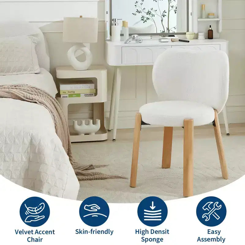 Sedia da Trucco Comoda Poltrona d'Accento, Tessuto Peluche Teddy, Simpatica Sedia da Toeletta per Ufficio Domestico, Camera da Letto, Spogliatoio - 2 Pezzi