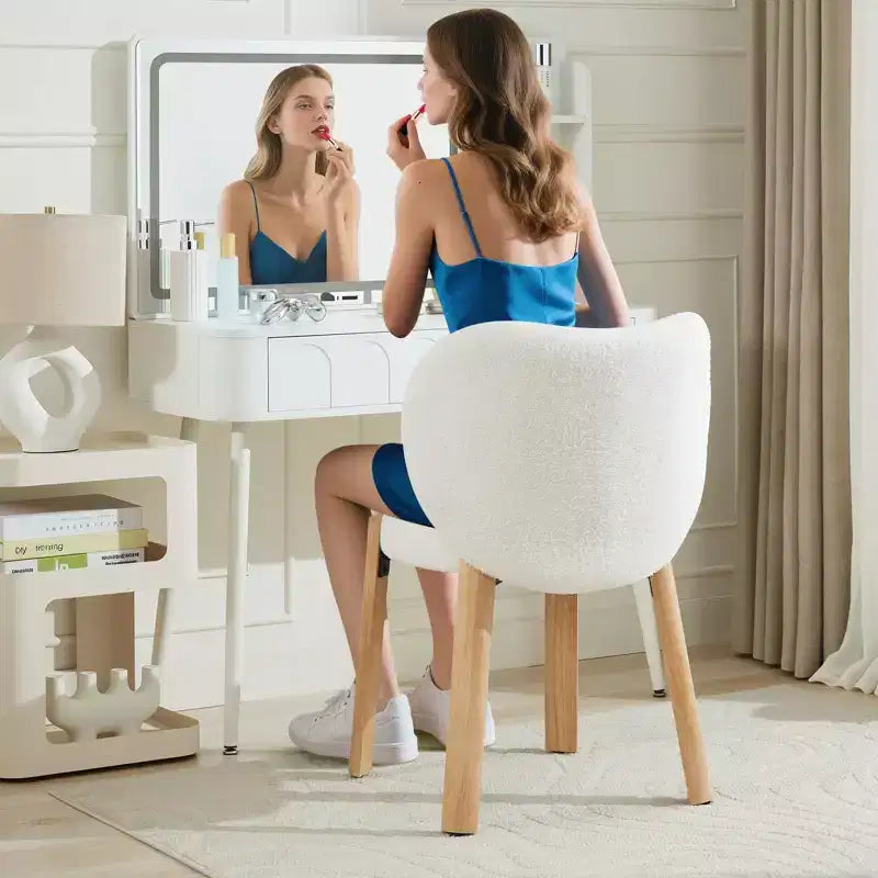 Sedia da Trucco Comoda Poltrona d'Accento, Tessuto Peluche Teddy, Simpatica Sedia da Toeletta per Ufficio Domestico, Camera da Letto, Spogliatoio - 2 Pezzi