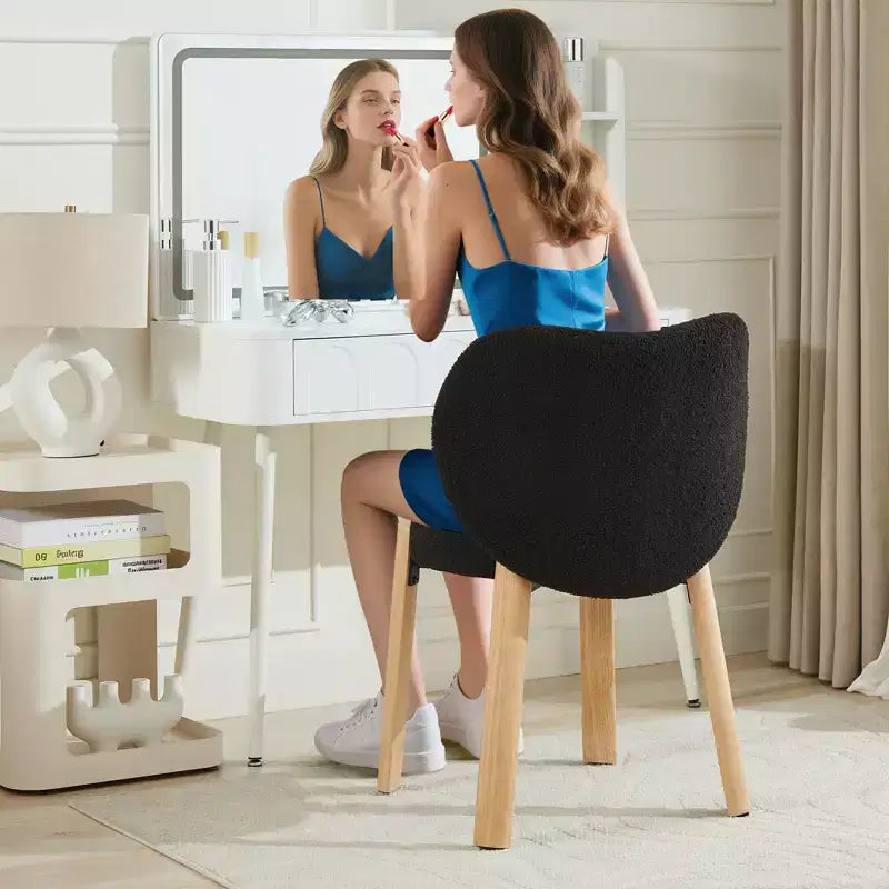Sedia da Trucco Comoda Poltrona d'Accento, Tessuto Peluche Teddy, Simpatica Sedia da Toeletta per Ufficio Domestico, Camera da Letto, Spogliatoio - 2 Pezzi