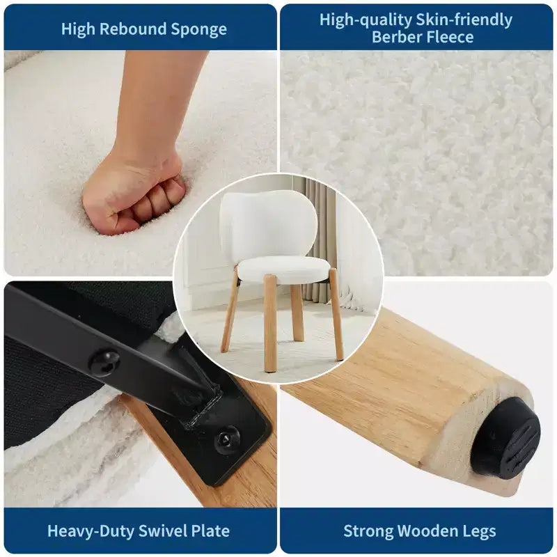 Sedia da Trucco Comoda Poltrona d'Accento, Tessuto Peluche Teddy, Simpatica Sedia da Toeletta per Ufficio Domestico, Camera da Letto, Spogliatoio - 2 Pezzi